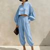 Completo da Donna 2 Pezzi Colletto Alto Top Corto Largo Vita Alta Pantaloni a Lanterna Set Coordinato Casual per Donna Europa America Transfrontaliero