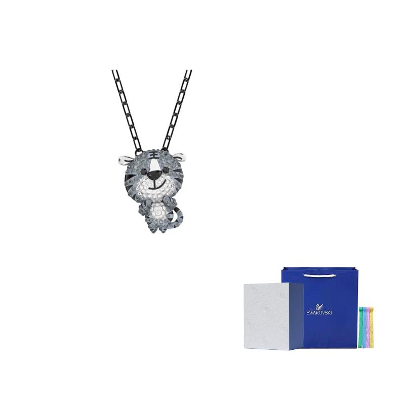 Swarovski Zodiac Tiger Necklaces Unisex F-Camellia Embossed Gift Box чёрный