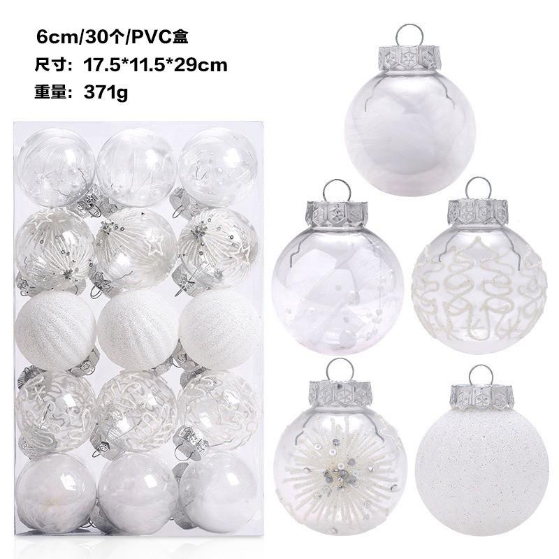 PET Christmas Balls Set 30pcs 6cm Clear Glitter Ornaments Tree Decor
