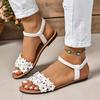 Women's Elegant Floral Embellished Slip-On Sandals  Lightweight Flat Sandals with Elastic Ankle Strap, Open-Toe Summer Beach Shoes