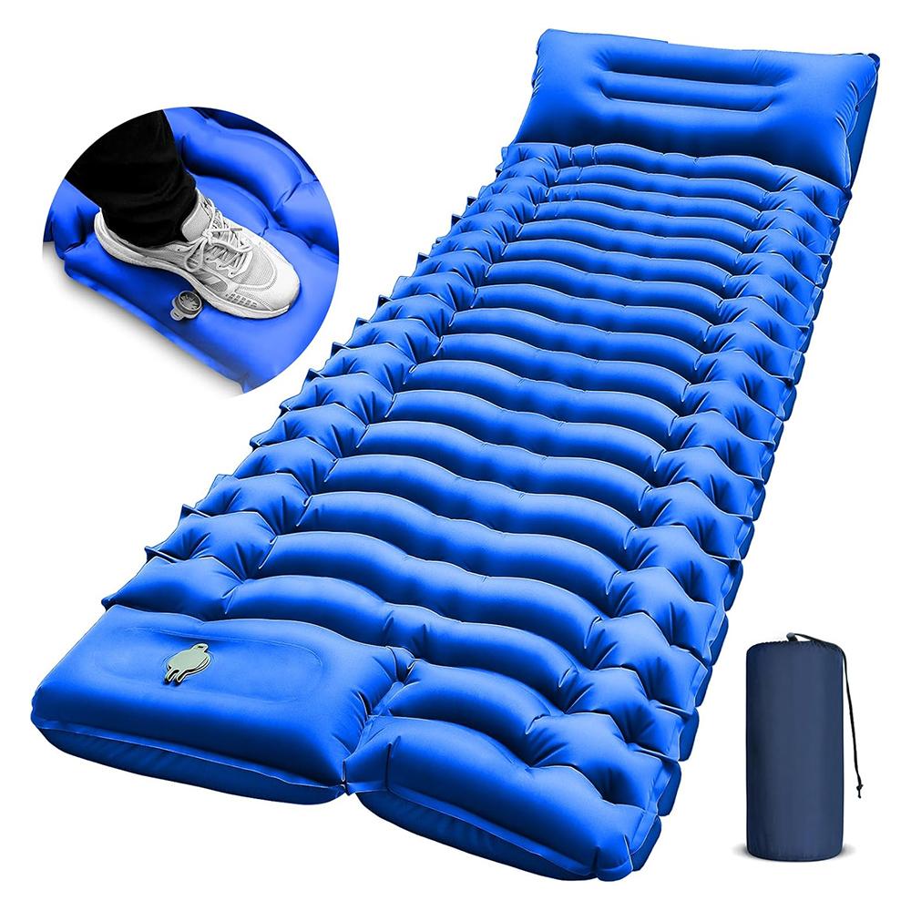 Camping Sleeping Pad Ultralight Camping Mat with Pillow Built-in Foot Pump Inflatable Sleeping Pads Compact for Camping Hiking