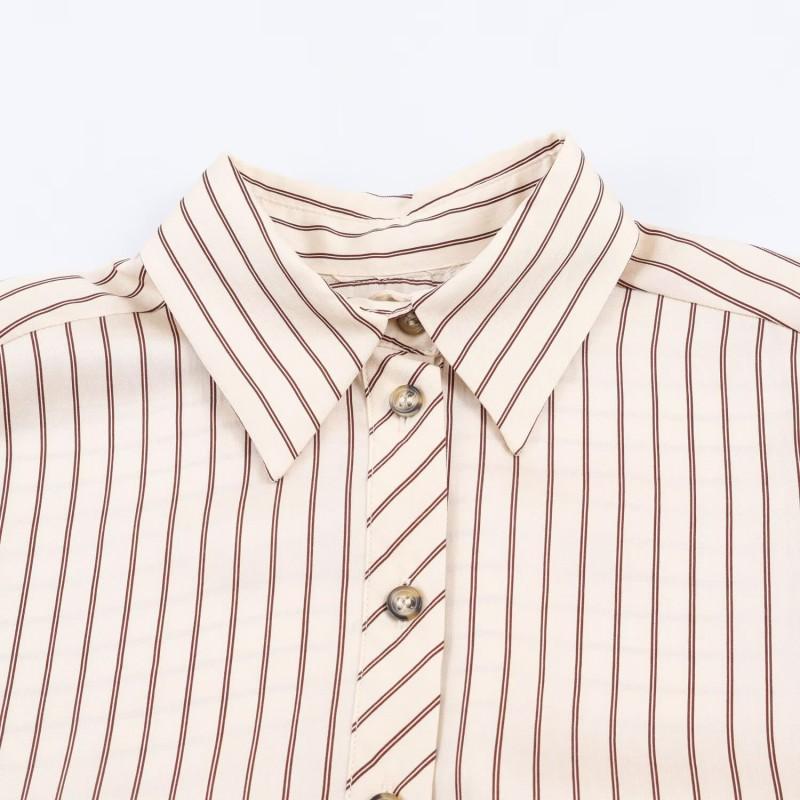 2026 Womens Relaxed Fit Striped Long Sleeve Shirt Casual Button-Up Blouse