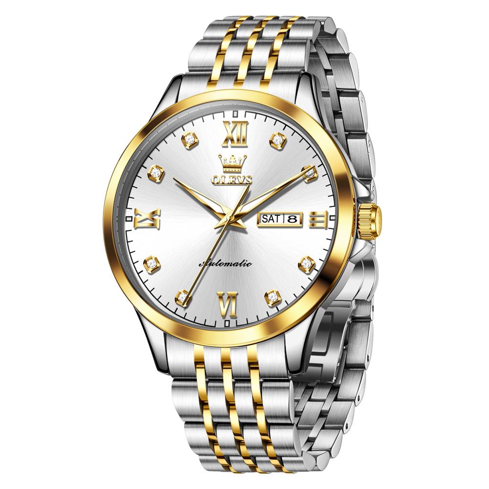 OLEVS New Fully Automatic Mechanical Watch Original Stainless Steel Diamond Scale Watch Men's Waterproof Night Glow