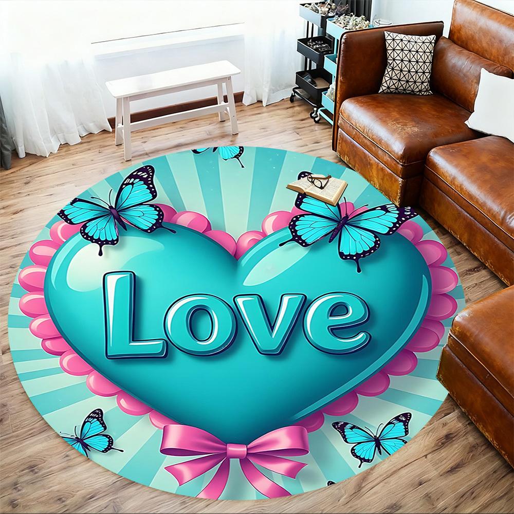 1pc Love Butterfly Round Chair mat office Area Rug - Non-Slip, Floor Mat for Office, Bedroom, and Indoor Decor p127129