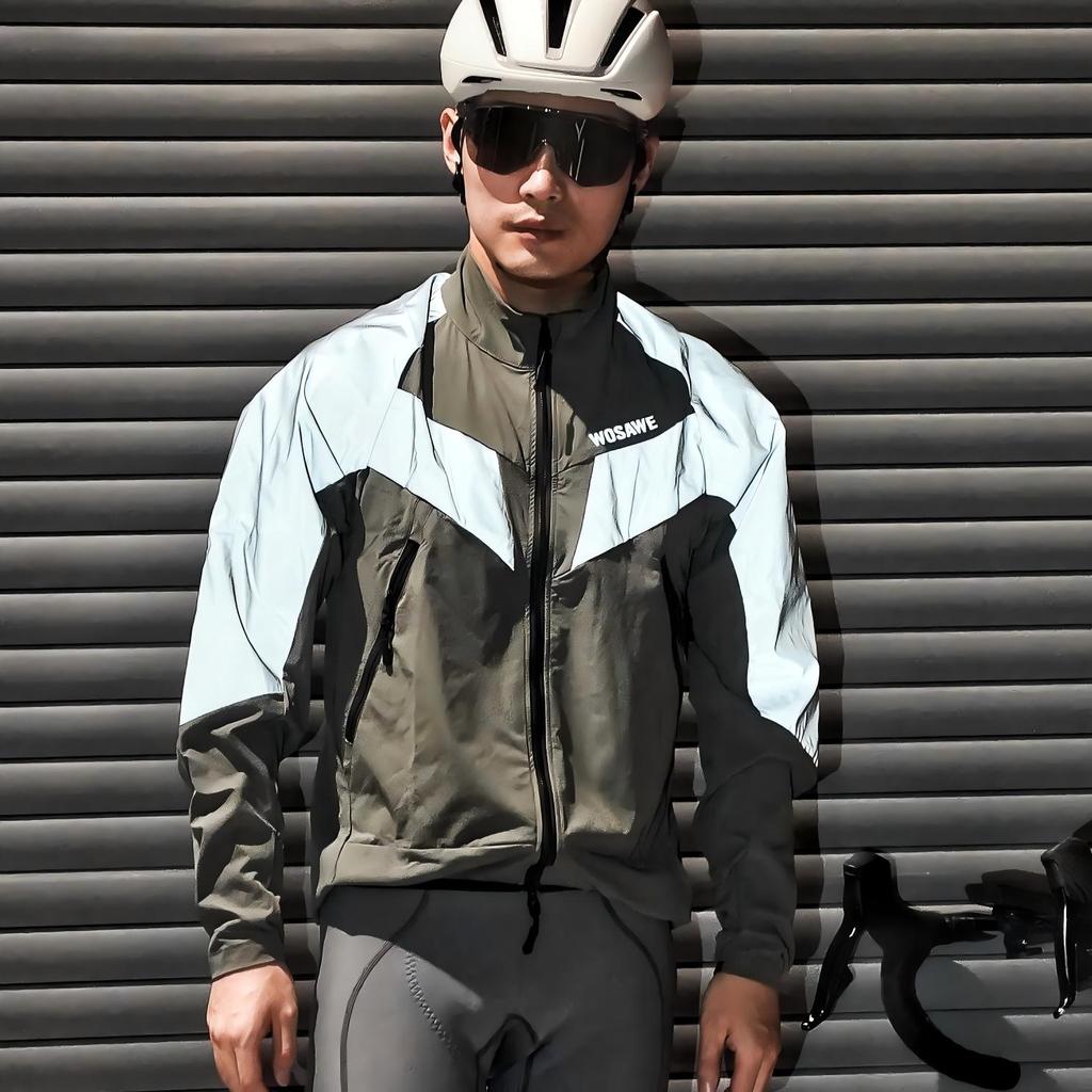 WOSAWE Men Women Mountain Bike Motorcycle Night Riding Multi-Pocket Windproof Waterproof Breathable Reflective Riding Jacket