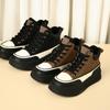 Autumn Top Layer Cowhide Color Block Heightened Platform Casual Women's Sneakers Retro Soft Sole Women's Fashion Single Shoes