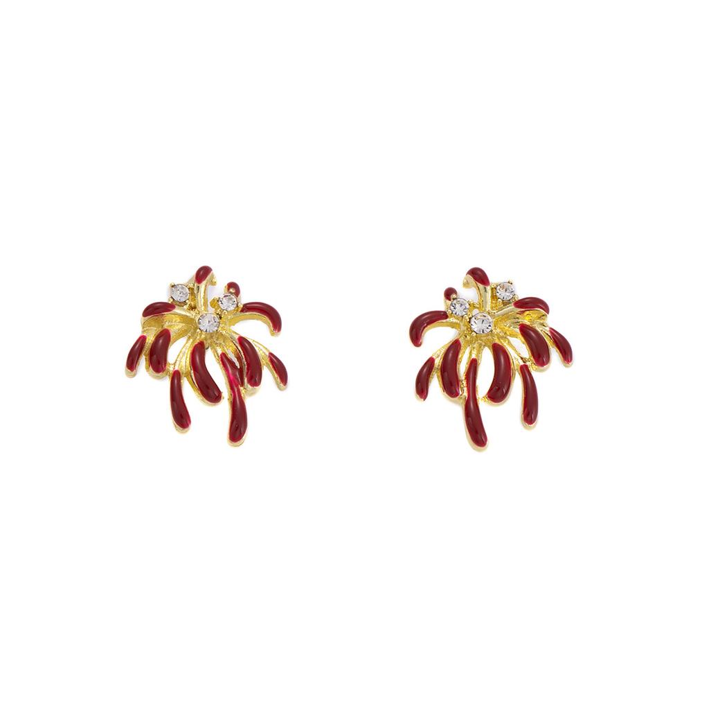 New Year'S Red Bright Fireworks Earrings Women'S Niche Light Luxury High-End Stud Earrings Exquisite Gentle And Sweet Earrings