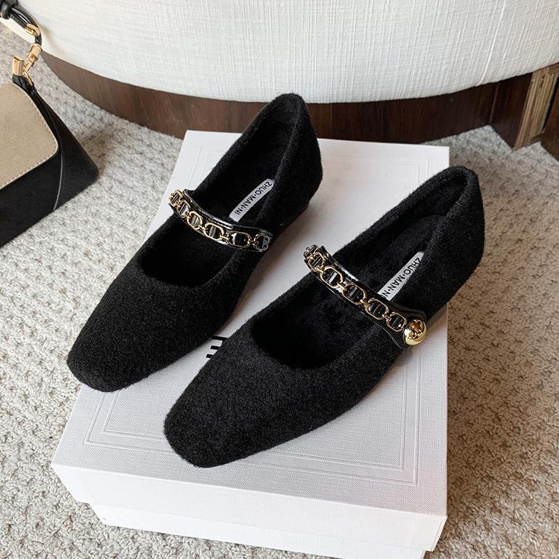 French Mary Jane Shoes Women's 2025 New Popular Spring and Summer with Skirt One-word Belt Low-heeled Single Shoes Light-mouth Small Leather Shoes