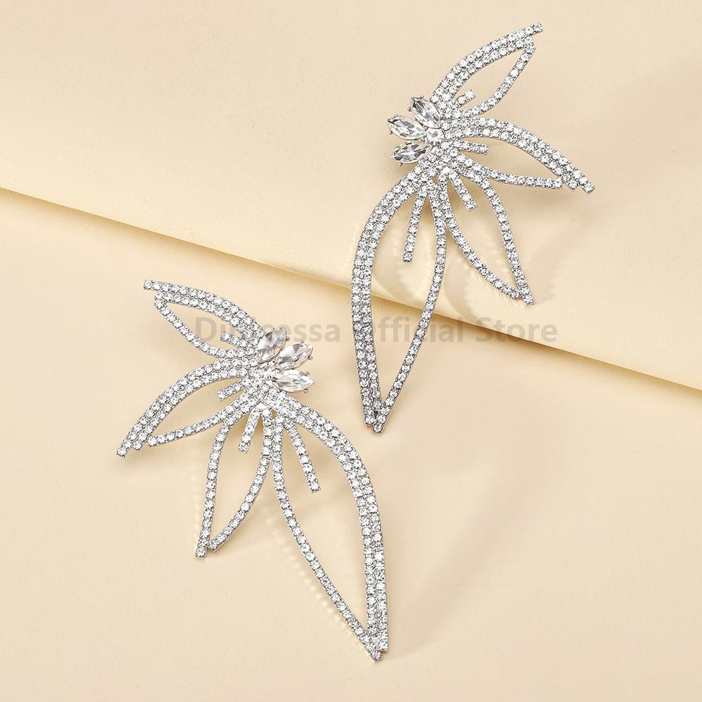Wing Full Shiny Rhinestone Unusual Original Decor Bridesmaids Wedding Party Jewelry Trend Luxury Big Stud Earrings For Women
