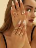 2025 New 6PCS Punk-Style Alloy Electroplated Irregular Exaggerated Flower Ring For Women Elegant Baroque Limited Pearl Ring Jewe