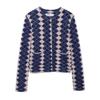 Kaslead New Arrival Women's Clothing Fashion Style Diamond Pattern Jacquard round Neck Long Sleeve Knitted Coat 9598191