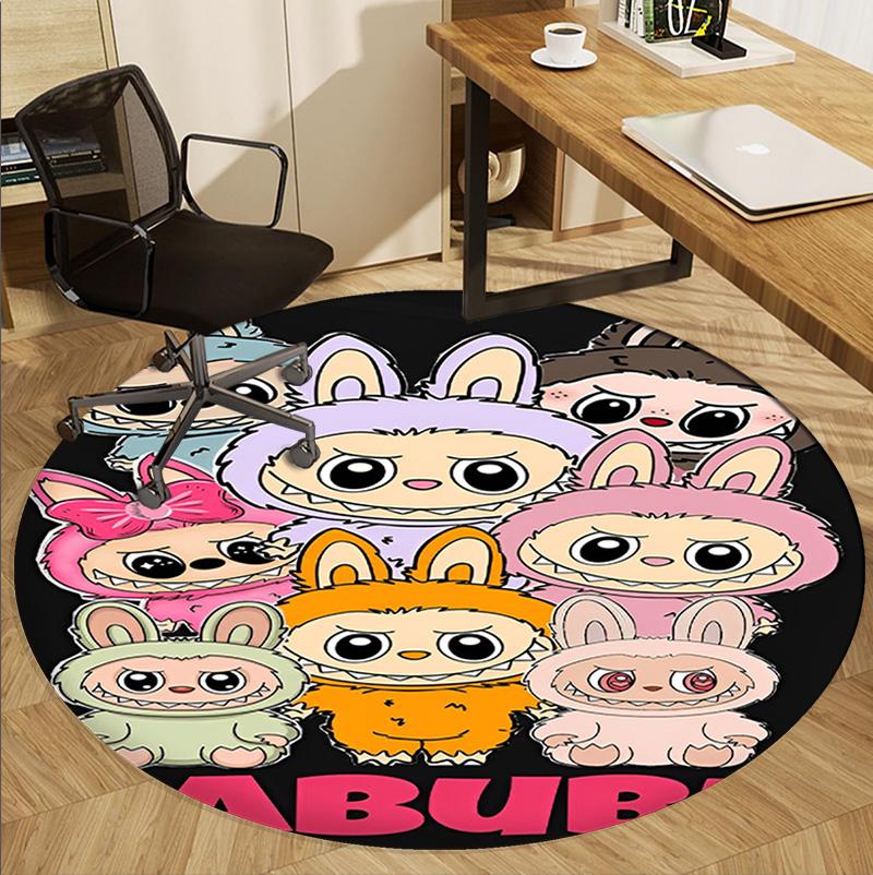 Labubu Pattern Round Rug, Indoor/Outdoor Mat, for Picnic, Gameroom, Bedroom, Office, Living Room, Home Decor Carpet, Birthday Gift