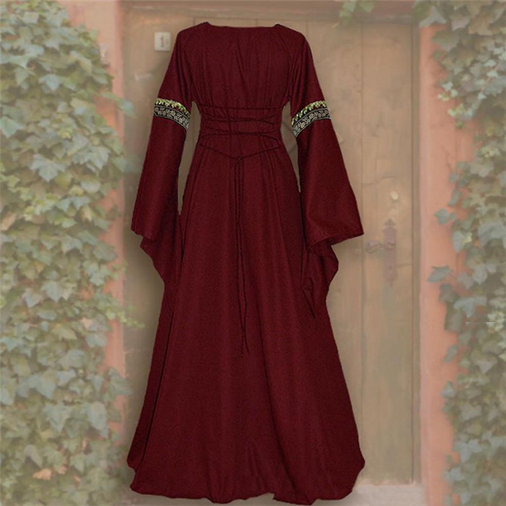 European & American Gothic Medieval Square Neck Bell Sleeve Plus Size Dress