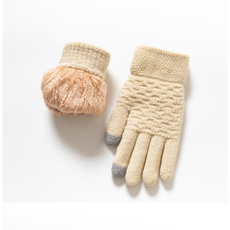 Gloves Women's Winter Velvet Thickened Korean Version Cold-proof Cute Riding Touch Screen Warm Wool Knitted Gloves