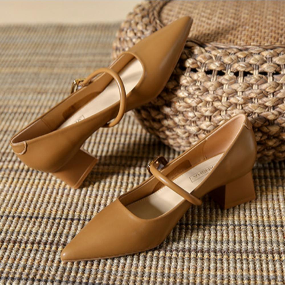Fashion Single Shoe Women's 2025 Summer New Retro French High Heels with Pointed Toe and Mid Heel Mary Jane Womens Shoes Ladies Pumps