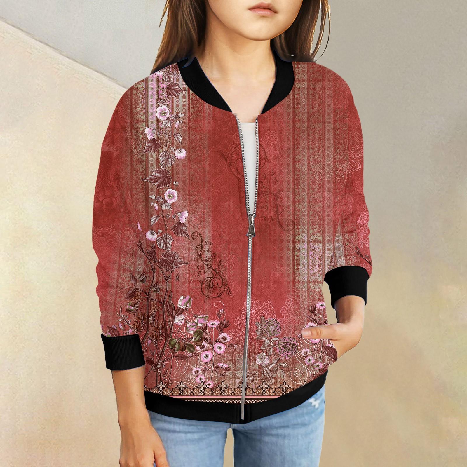 

Куртки на молнии для девочек, детские осенние толстовки с длинными рукавами, верхняя одежда с карманами 5-15 лет 150 красный