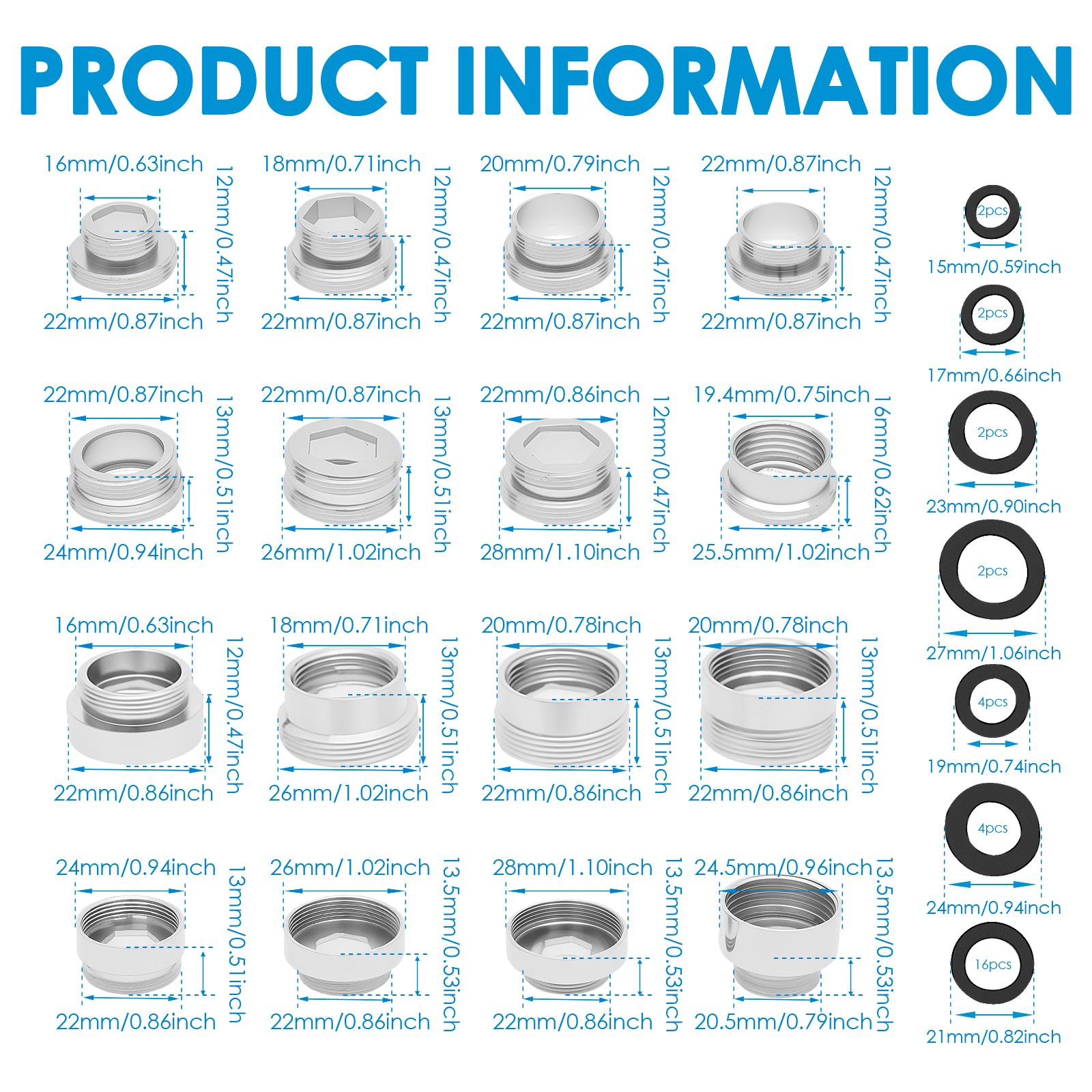

16pc M22 Faucet Adapter Kit Male and Female M22 Sink Faucet Adapter Set For Garden Hose Water Purifier Faucet Aerator Faucet Ada