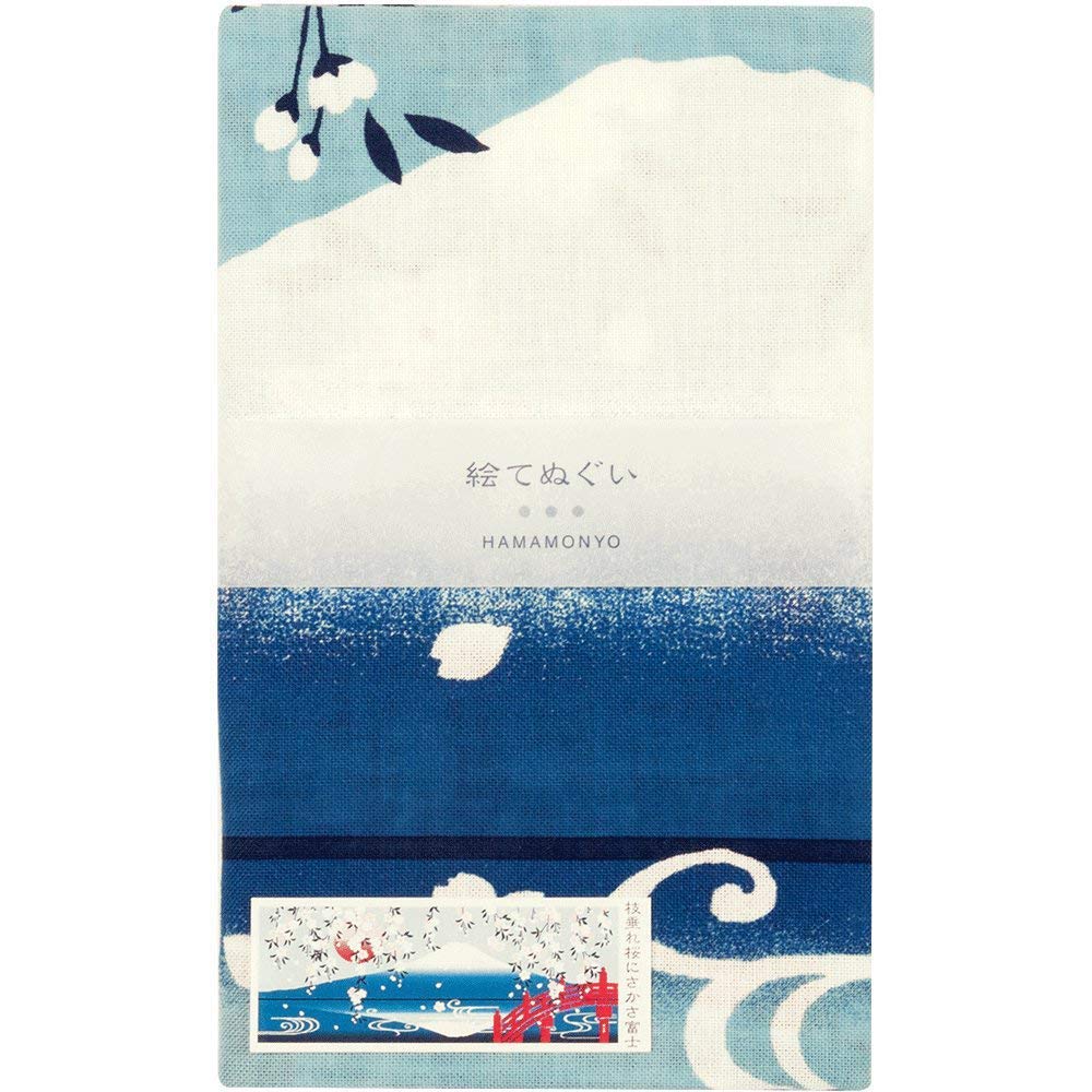 Hamamonyo Illustrated Hand Weeping Cherry Blossoms and Fuji Towel Upside-Down Mt.