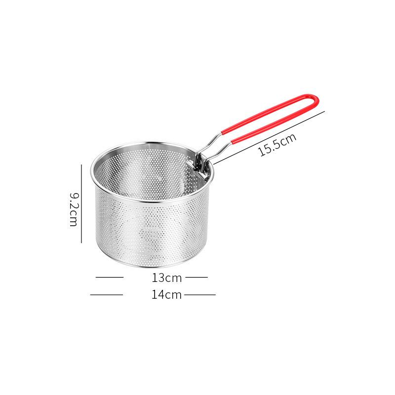 LMETJMA Deep Fryer Basket Round Stainless Steel Fry Baskets With Silicone Handle and Resting Hook for French Chips JT96