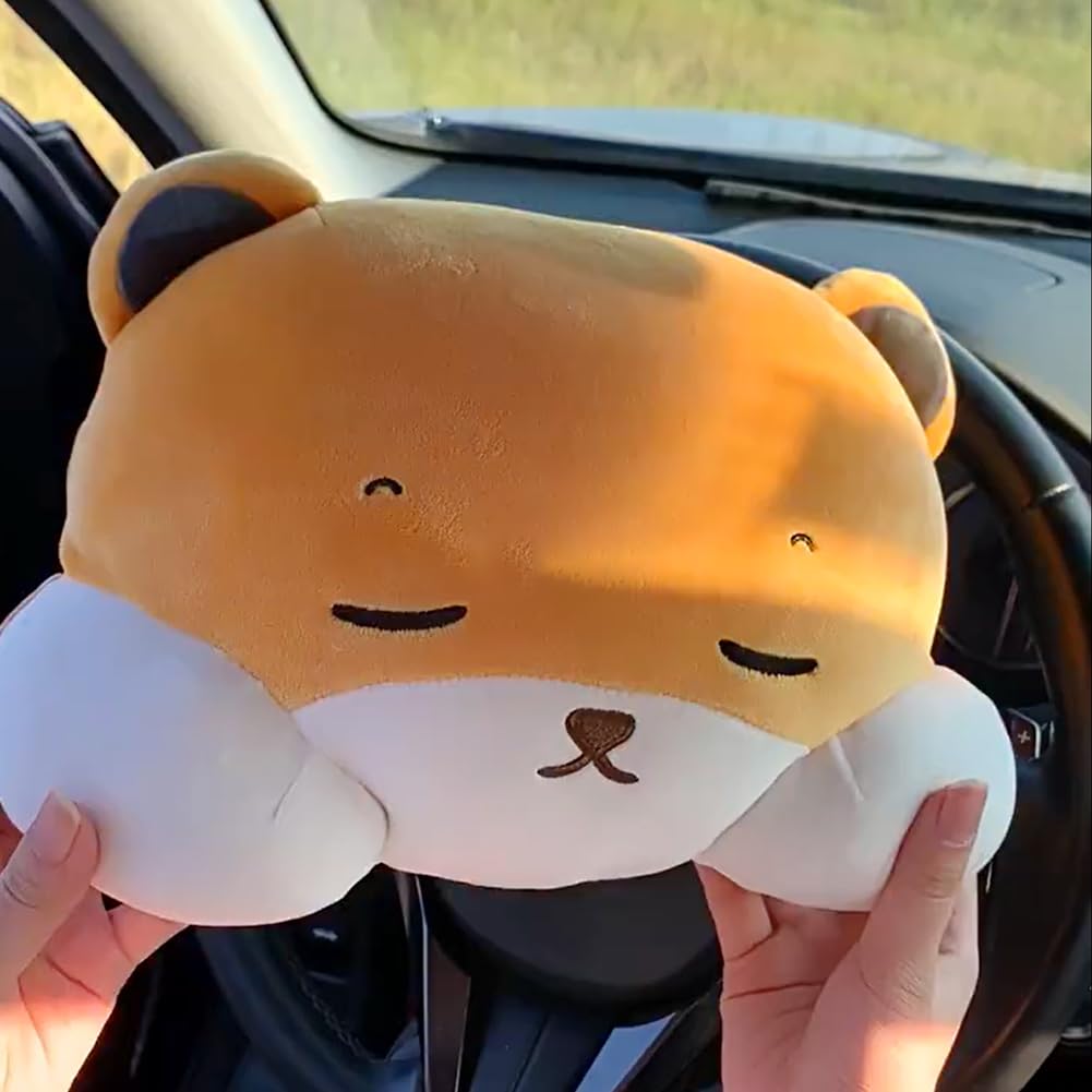 YUYAKESHI Dog Neck Pad, Neck Pillow, Headrest, Fluffy and Cute Neck Cushion for Car Use, 35*20cm, Elastic Band Attachment