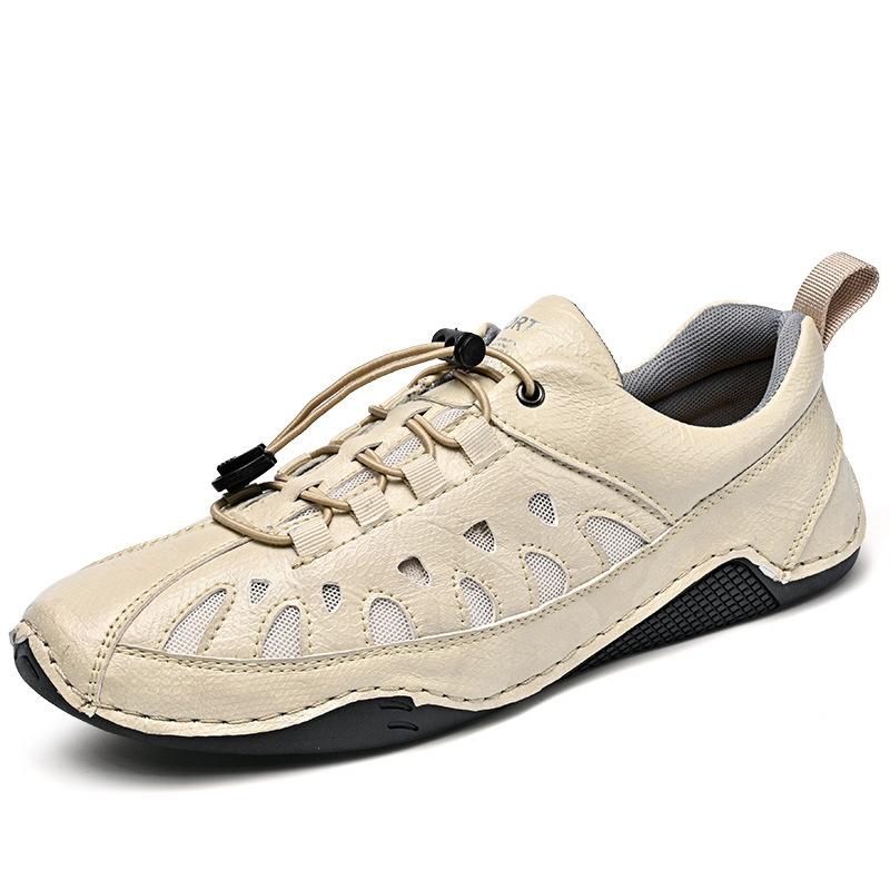Large size sports and leisure shoes leather surface breathable Doudou shoes soft sole outdoor driving shoes