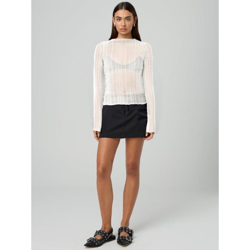 Dámský sexy top s průstřihy, kulatým výstřihem, jednobarevný, průsvitný, s dlouhým rukávem