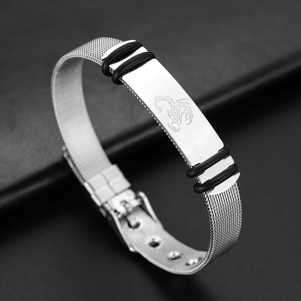 Fashion Scorpion Patterned Bracelet for Couples Punk Adjustable Stainless Steel Mesh Band for Holiday Gift Party Accessories