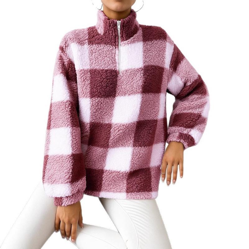 2025 New Women's Casual Stand Collar Zipper Long Sleeve Pullover Multi-color Plush Sweatshirt