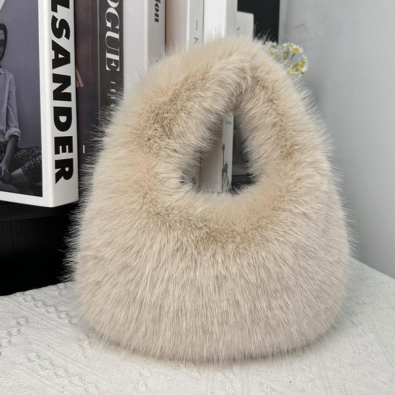 Fashion Soft Plush Half Moon Bags for Women Designer Fluffy Faux Fur Lady Handbags Luxury Small Tote Female Winter Purses