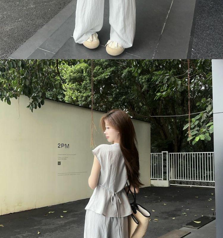 Summer Casual Waist-Cinching Two-Piece Set: Fashionable 2025 Shirt with Floor-Length Wide-Leg Pants