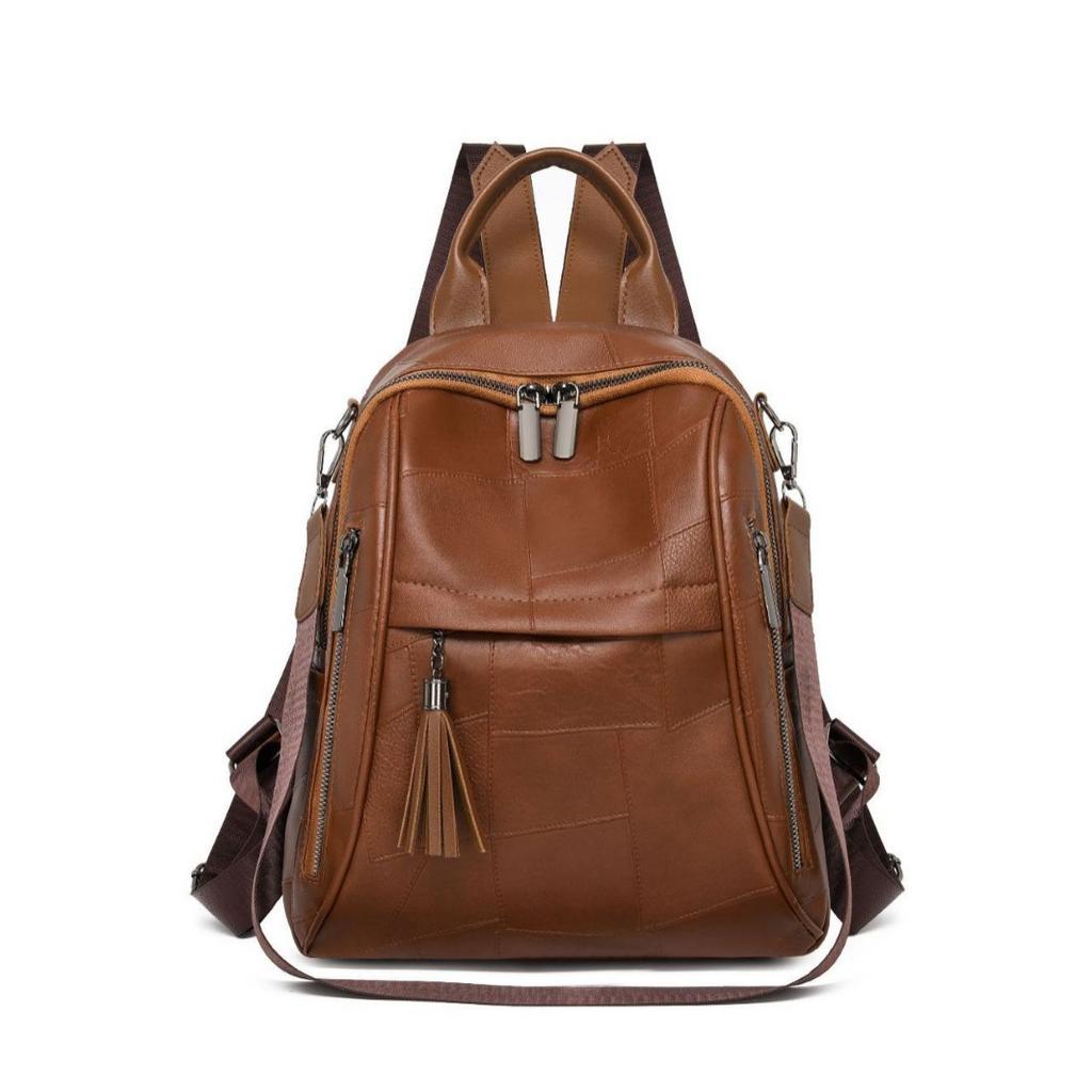 Women's Backpack Pu Casual Large Capacity Solid Color Retro Backpack High-end Tassel Women's Bag