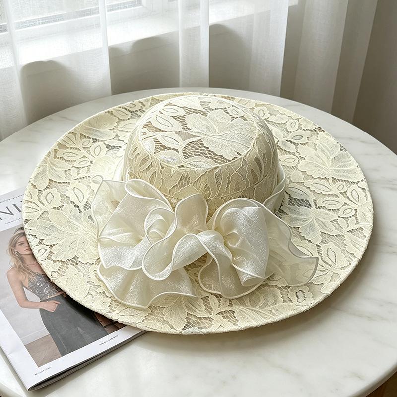 French lace big eaves bucket hat European and American fashion foldable beach sun hat beach sun hat