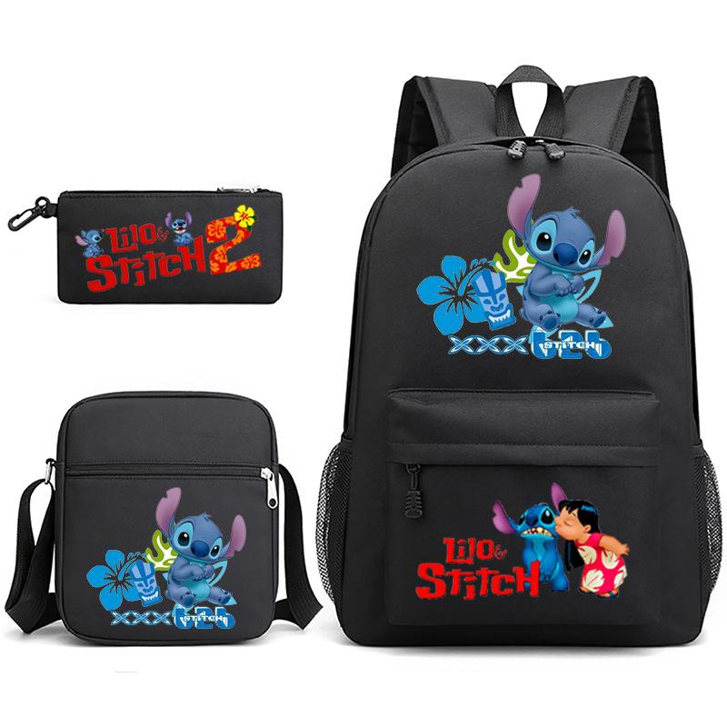 Large Capacity Schoolbag with Shoulder Strap; Student Three-piece Pencil Case Set