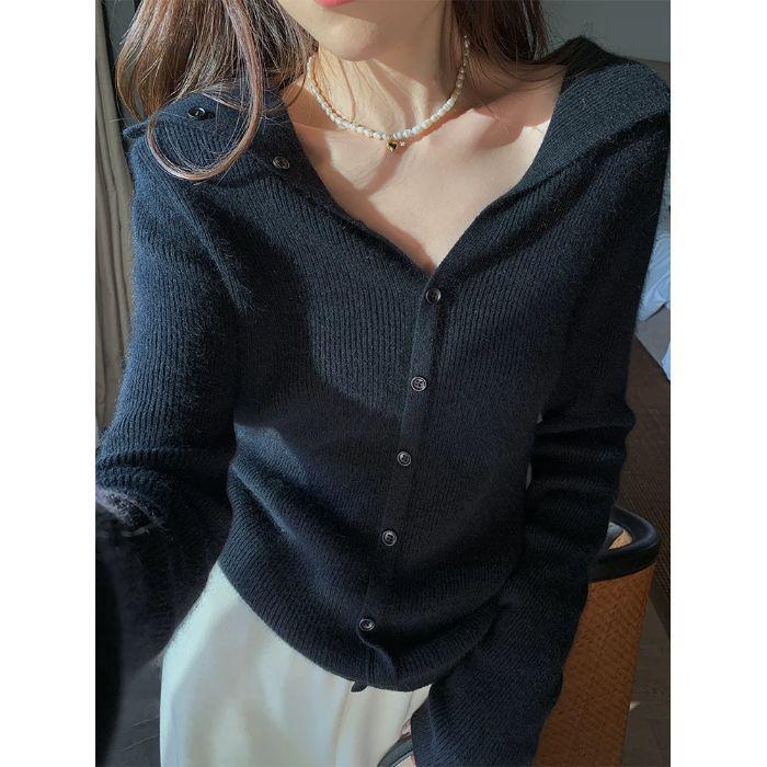 Women's French Style Red Knit Cardigan: Short, Long Sleeve, High-End Look for Spring and Autumn