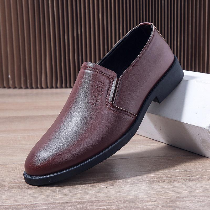 Men's Trendy Korean Style Black Leather Shoes - Breathable Casual and Formal Round Toe Design