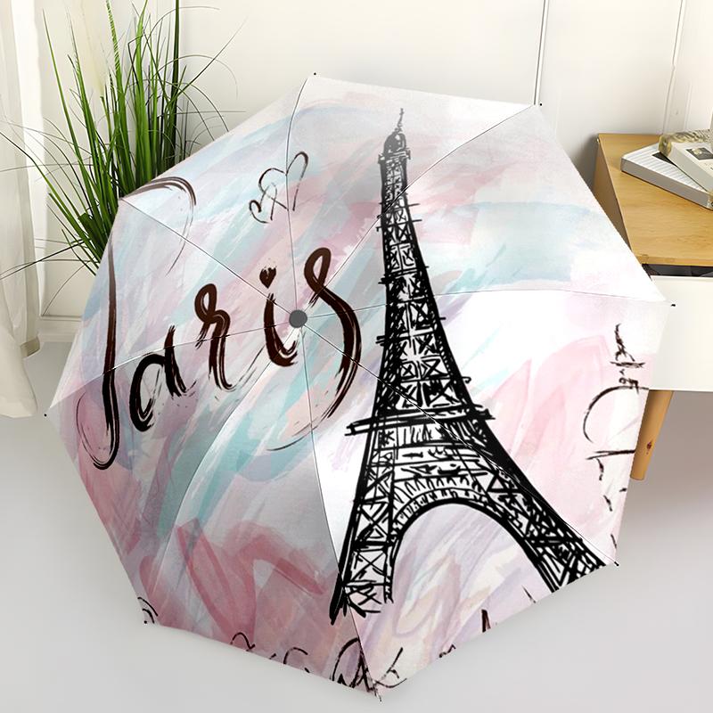 1PC Eiffel Tower Folding Umbrella Fashion Auto-Open Design 8 Iron Ribs Plastic Handle Foldable Sunshade Perfect Christmas Gifts