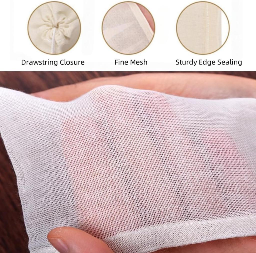 60 Pieces Muslin Bags 100% Cotton Drawstring Bag Reusable Mesh Bags for Spice Cooking Soup Herb Loose Leaf Tea Coffee Filter Crafts Soap Nuts Gift