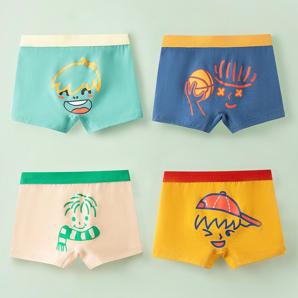 4 PCS Kids Boxer Underwear Cotton Cute Cartoon Vehicle Children Shorts Underpants Soft Boy Panties 3-12 Years Old
