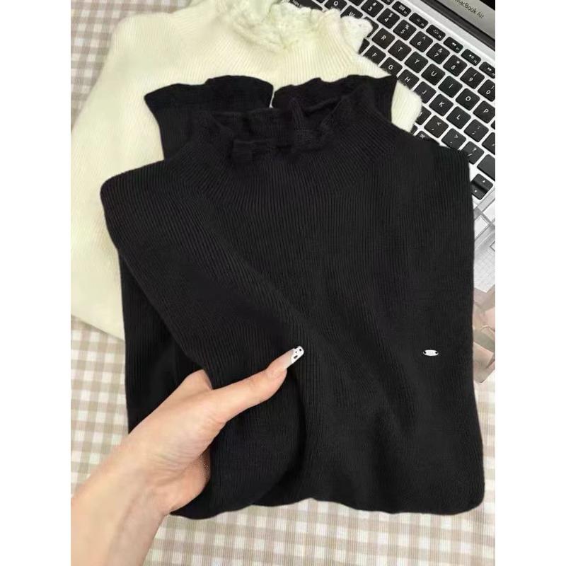 

crochet fungus edge age-reducing soft waxy sweater with women s autumn and winter elegant semi-turtleneck knitted sweater slim-fitting bottoming top L