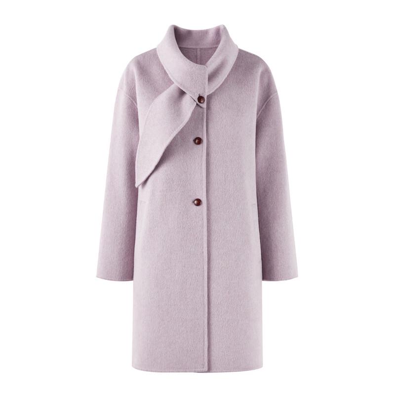 Qiu Shui Yi Ren Women's 2025 Winter Asymmetric Scarf Collar Wool Blend Mid-length Coat