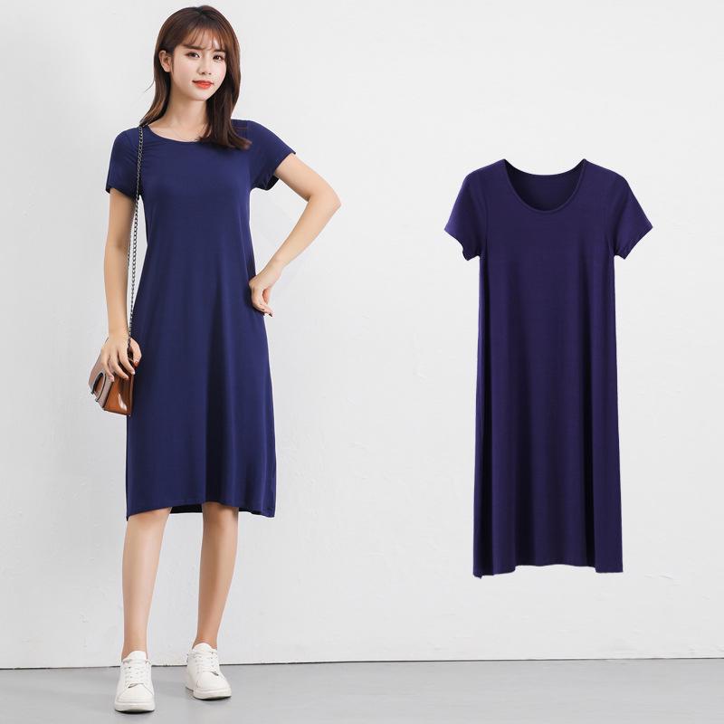 

Size Womens Plus Summer Modal Short Sleeve Long Tshirt Ladies Casual Dress Navy,XL
