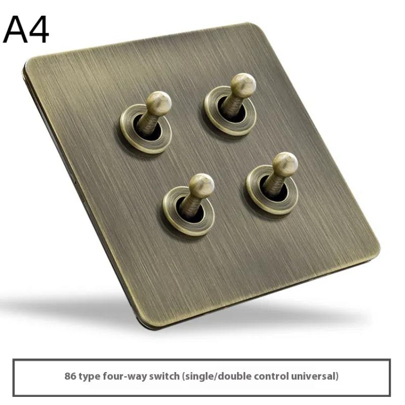 Retro EU Metallplatte Wand Kippschalter Steckdose, Bronzefarbener Antiker Edelstahl Wandschalter