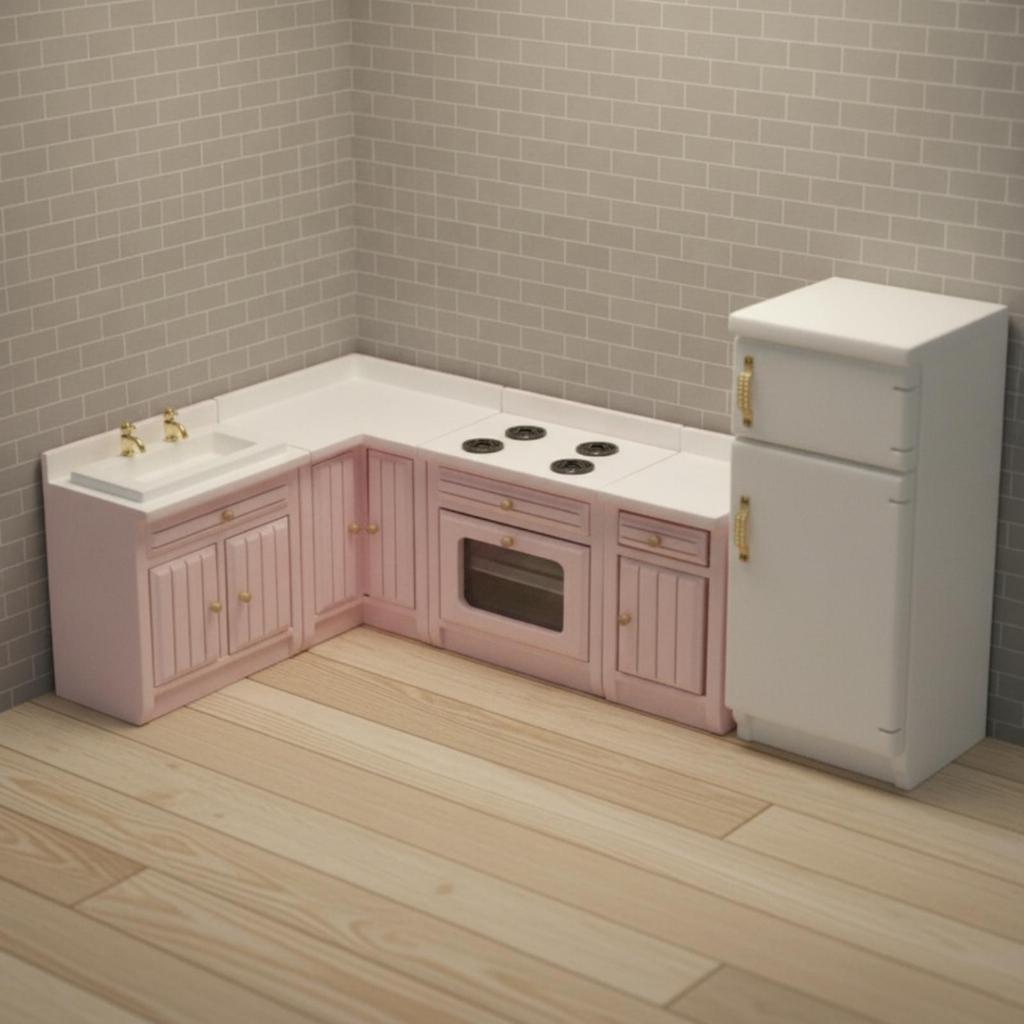 Birch Wood Miniature Dollhouse Kitchen Display-Ready for Collectors, Kids