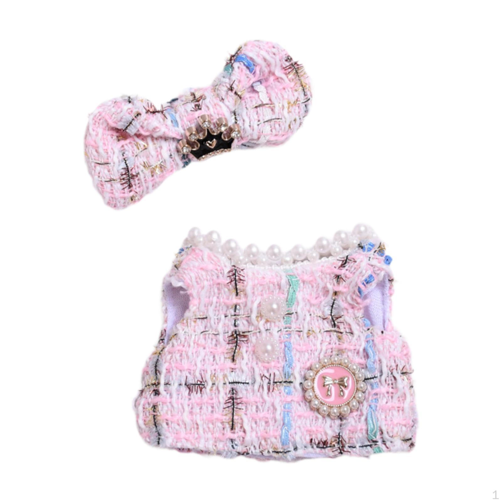 

2 предмета Платье для куклы и заколка-бант Миниатюрная одежда Одежда ручной работы для 15-17 см розовый