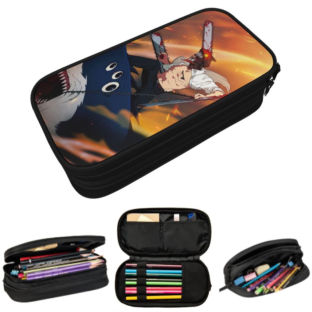 Shark And Denji Chainsaw Man Anime Pencil Case for Students School Pen Box Pencil Bag Stationery Supplies Pen Holder Bag