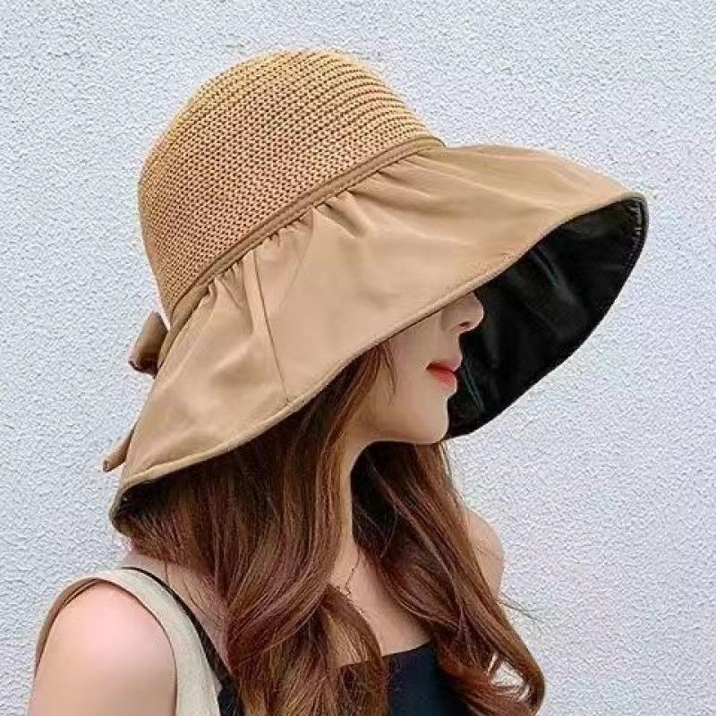 Summer sunscreen vinyl bow sun hat women's Japanese and Korean hat UV protection big eaves face covering sun empty top hat