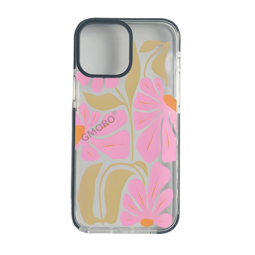 Spring Doodle Pink Flower Phone Case Suitable for iPhone 17 Full-Coverage Transparent Apple 16pm Women's Protective Case