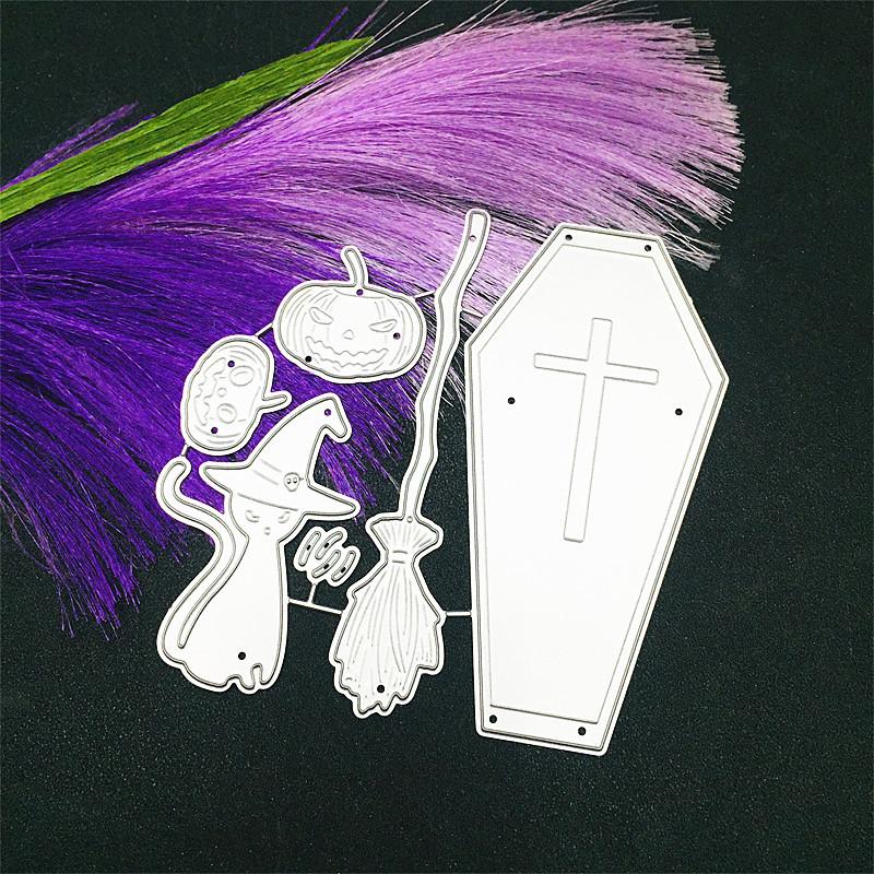 Halloween Cross Coffin Metal Pattern Cutting Dies Craft Embossing Scrapbooking Stamps For Card Making Decor Happy Halloween