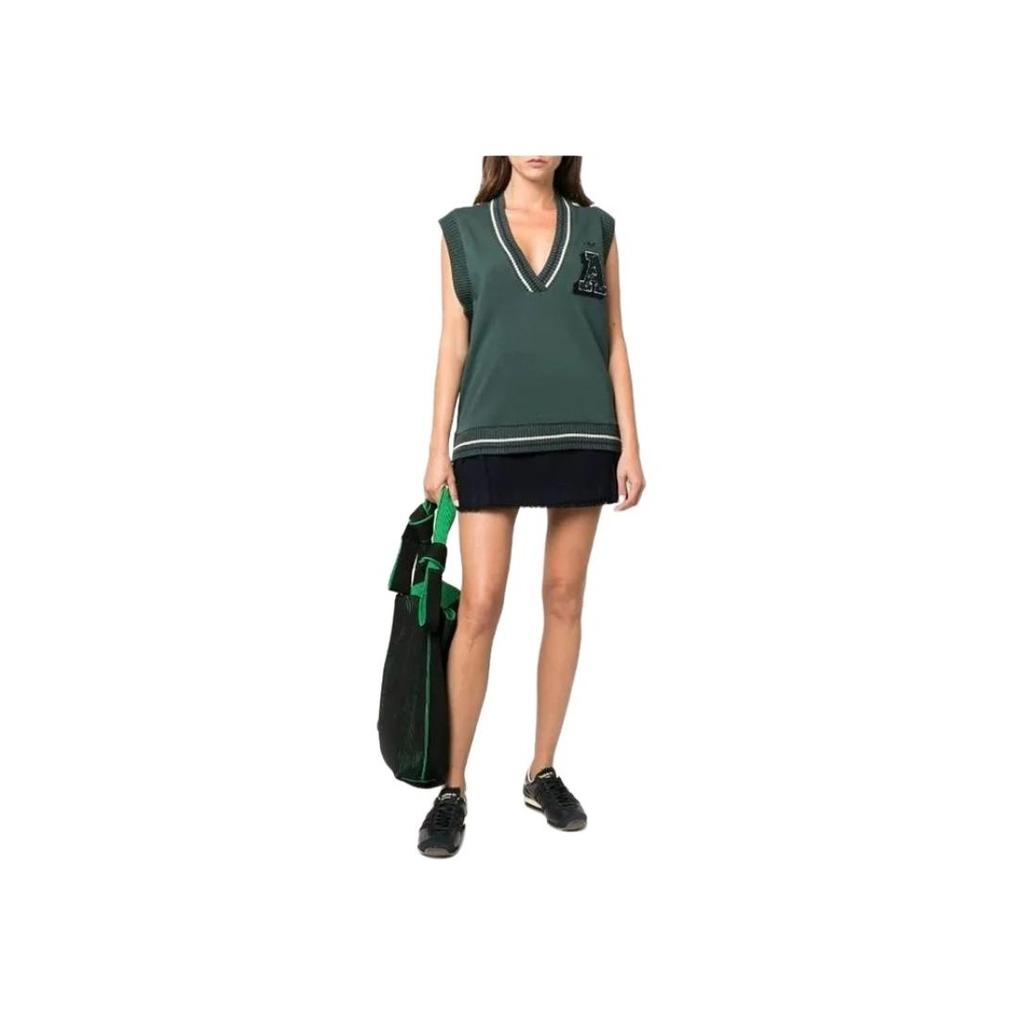 Adidas Originals Colorblock Logo Print V-Neck Vest Women Tops Green IA8323