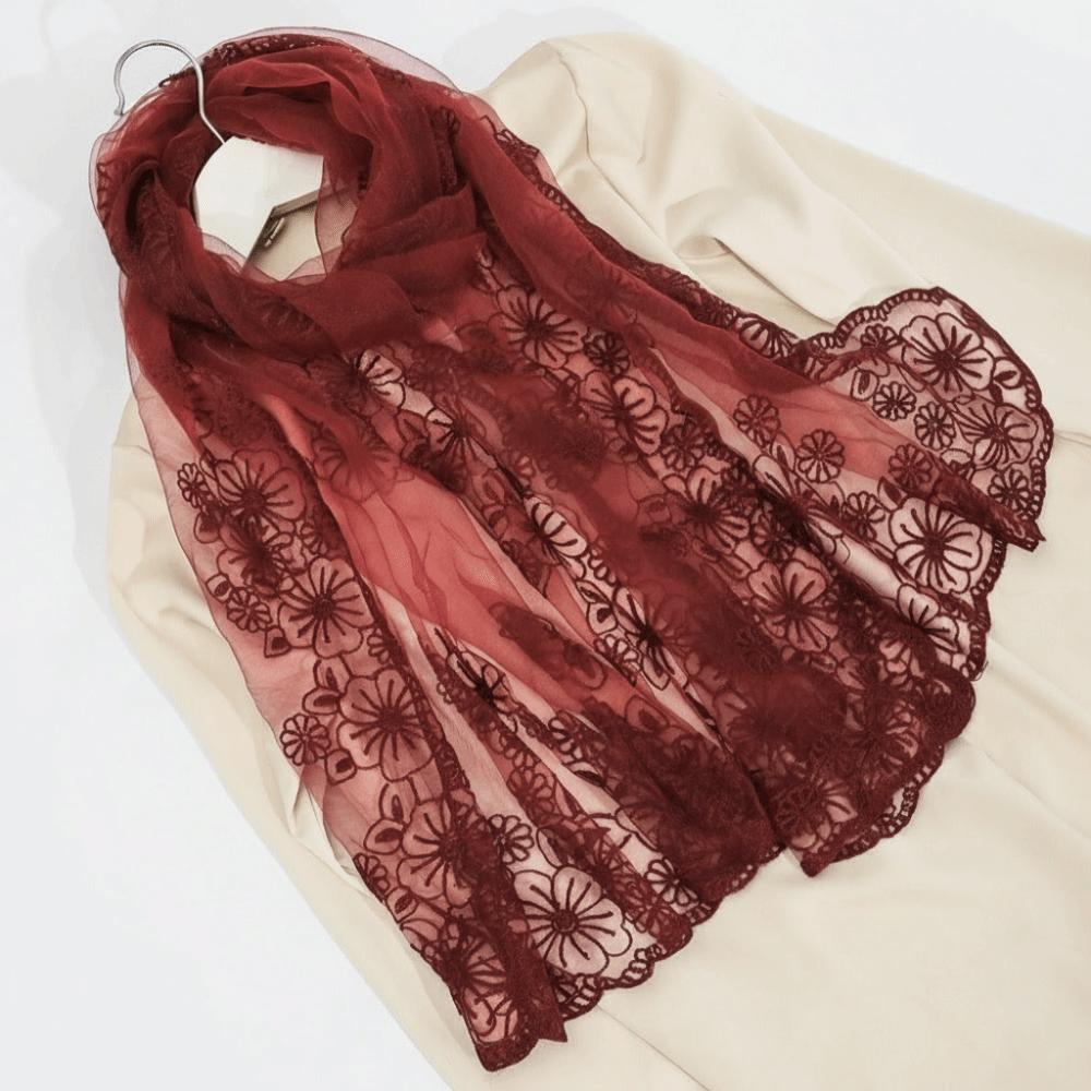 Retro Elegant Lace Scarf Long Thin Retro Style Headscarf Thin Literary Embroidered Flower Shawl Sunscreen